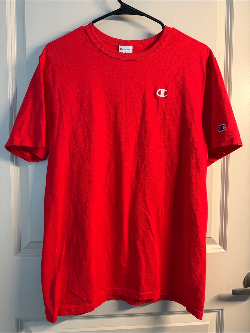 Champion Red Short Sleeve Crewneck Tee with Logo Patch